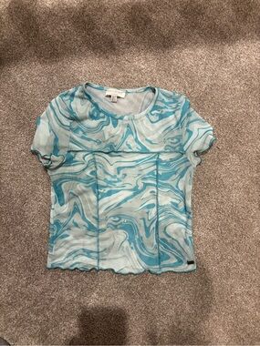 Marble-Print Short Sleeve Tee in Aqua by Express